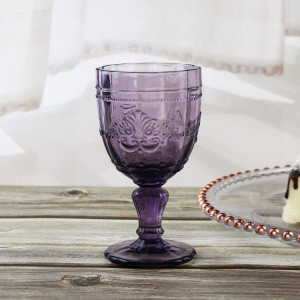2023 Personalized Embossed Wedding Machine Pressed Vintage Wedding Thick Colored Purple Glass Goblets Red Wine Glasses Water Cup