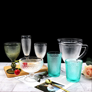 Glassware Colored Goblet Wine Glasses Water Glass Pressed Champagne High-ball Tumbler Cups Bowl