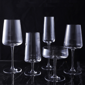Tumbler Clear Custom Wine Glasses Set Hot Selling Products Kitchen & Tabletop Handmade Rib Wine Glass Goblet Vertical Stripe