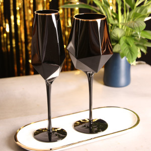 Wholesale Elegant Lead Free Goblet Wine Glasses Full Color Accent Blind Black Tasting Glass with Gold Rim for Fun Party Event