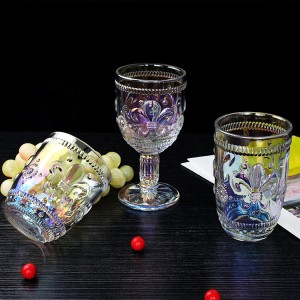 Deluxe Party Use Luster Coloured Pressed Glass Goblets Vintage Tumbler Wedding Hi-ball Amber Glass Cup Goblet Glass
