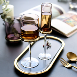 Nordic Pink Smoke Stemless Wine Glass Sets Champagne Glass Flue Gold-plated Bottom Wine Goblet Plating Wine Glass