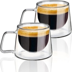 Heat Resistant Drinkware for Coffee Tea Mug Double Wall Glass Cup with Handle