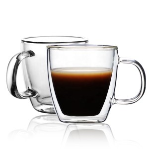 CnGlass 10.1oz. Milk Tea Cup Microwave Safe Glass Coffee Mug Double Wall Insulated Borosilicate Glass Coffee Expresso Cup
