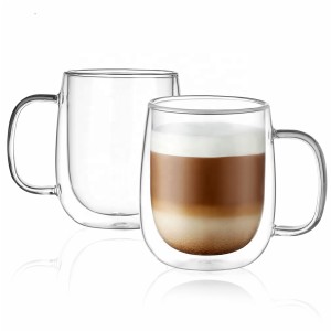 Factory Wholesale CnGlass Glass Coffee Mug High Quality Handmade Double Wall Milk Tea Drinking Glass Cup with Handle