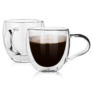 CnGlass 280ml Microwave Safe Borosilicate Glass Coffee Mug Heat Resistant Espresso Glass Cup Double Wall Glass Coffee Cup