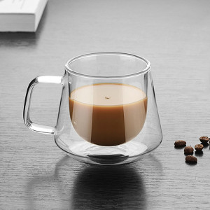6.7oz Safe Non-toxic Double Glass Coffee Mug with Handle High Quality Glass Manufacturing Factory