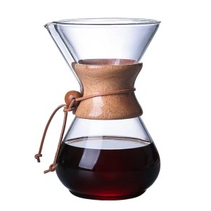 Hot Selling Coffee Cup Handblown Glass Coffee Pot with Bamboo Sleeve