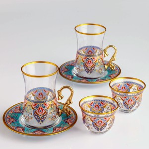18 Pc Tea Set (6 Tea Cups + 6 Coffee Cups + 6 Saucers) - Decor: Evla