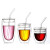 Double Lager Glass Cup with Glass Cover and Straw Large Capacity Heat-resistant Cup with Lid