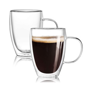 High Quality 250ml 350ml 450ml High Borosilicate Heat Insulated Double Wall Glass Cup with Handle