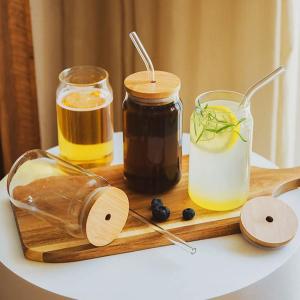 Factory Customized Hot-selling Multi-function Glass Can Cup with Bamboo Lid and Straw
