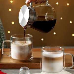 CnGlass Clear Glass Coffee Mug 10oz. Glass Coffee Espresso Cups with Handle Double Wall Borosilicate Glass Tea Cup for Milk