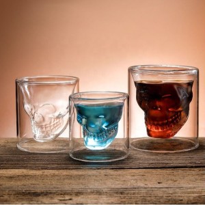 CnGlass 80ML Skeleton Shaped Frozen Whiskey Drinking Glass Cup Double Wall Beer Glasses Borosilicate Insulated Shot Glass Cup