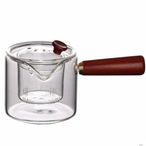 Wholesale Clear Borosilicate Heat Resistant Glass Teapot with Wood Handle
