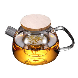 High Borosilicate Heat Resistant Glass Teapot Bamboo Lid with Infuser