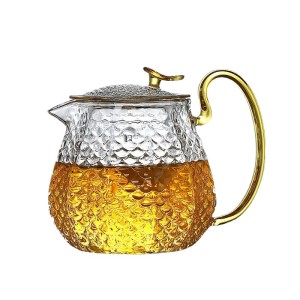 China Supplier 600ML High Borosilicate Handmade Glass Teapot with Color Handle