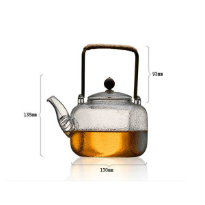 700ml Lifting Beam Hammered Borosilicate Glass Teapot with Copper Handle