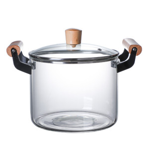 Wholesale New Design High Borosilicate Glass Cooking Pot Set with Wooden Handle