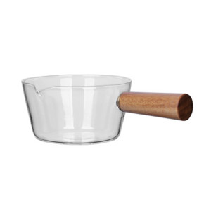 Transparent Glass Cooking Pot Pyre Glass Milk Pan Mini Saucepan with Wooden Handle