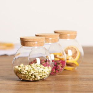 Wholesale 500ml High Borosilicate Glass Spherical Food Storage Jar with Cork Lid