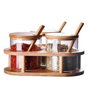 2024 New Handmade Glass Food Storage Jar Container for Kitchen Modern Custom Glass Spice Jar with Bamboo Lid