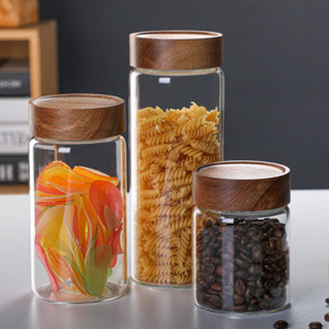Thread Mouth Acacia Storage Kitchen Storage Jar Sealed Grain Grain Glass Sugar Jar