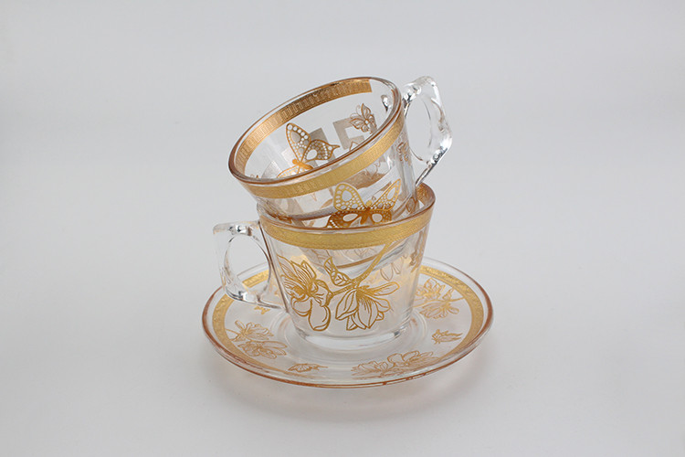 New wholesale glass Arabic Coffee Cup Set With Saucer Tea Cup set with decal