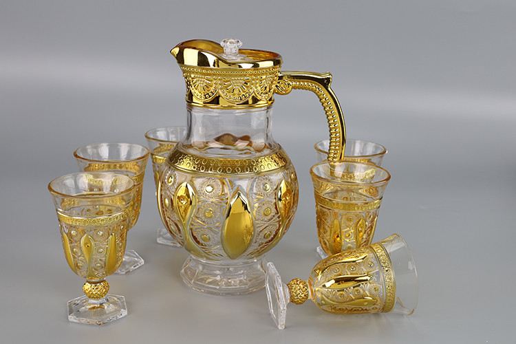 Wholesale 7pcs Plating Glass Set Gold And Silver Drinking Glass Set With Jug Water Glass Set