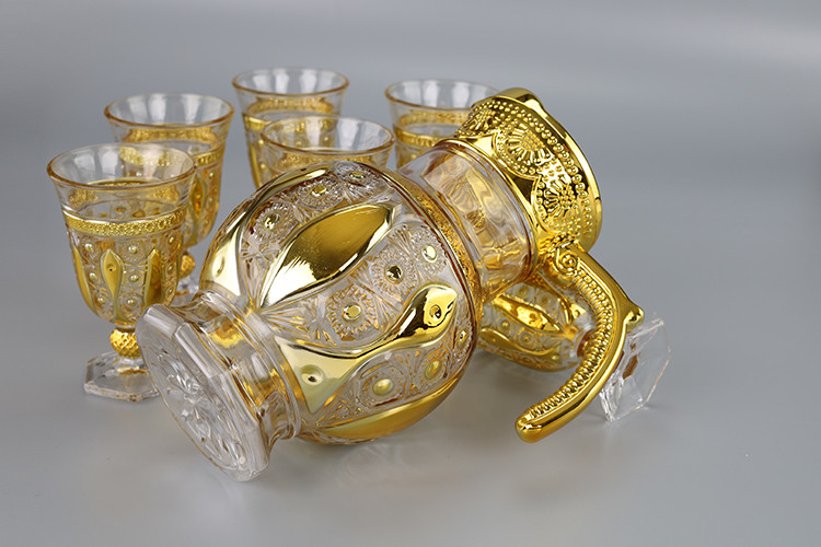 Wholesale 7pcs Plating Glass Set Gold And Silver Drinking Glass Set With Jug Water Glass Set