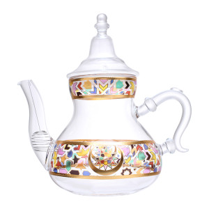 Gourd-Shaped Kettle with Handmade Decal Glass Pitcher with Lid Moroccan Style Teapot