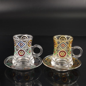 Arabic Coffee Cup with Handmade Decal Tea and Tea Cup Sets Turkish Teacup Set