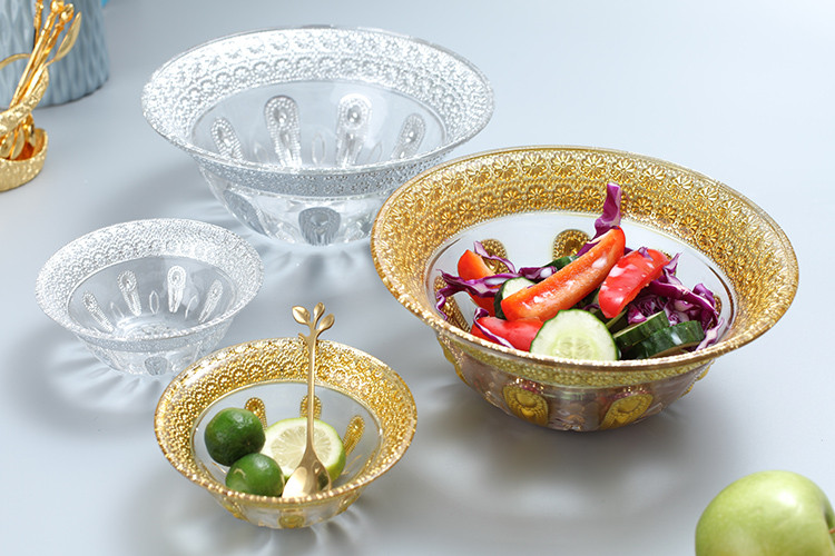 Hot Selling 7pcs Golden Crystal Glass  Salad Bowls  Salad Fruit Bowl  Salad Bowls