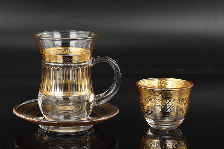 Wholesale 36pcs Handmade Decal Turkish Tea Cup Set Arabic Coffee Cup With Saucer Tea Cup Set