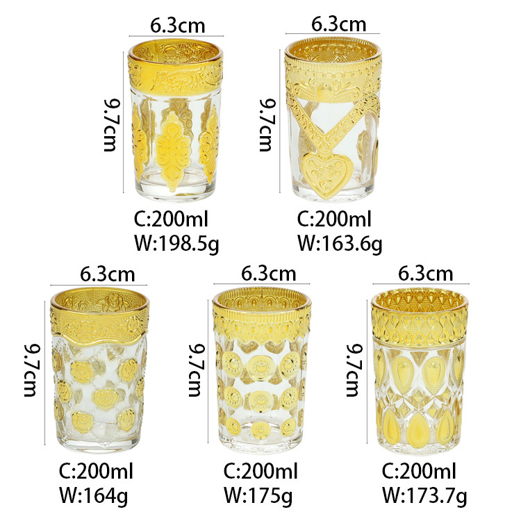 Middle East Gold Style 6oz Glass Tumbler glass cup Beer Cup Wine Glass Tumbler
