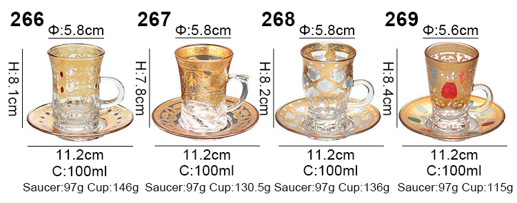 Wholesale factory colourful painted glass coffee cup turkish teacup  glass tea coffee cups and saucers sets
