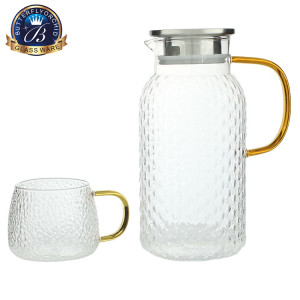 Hot Selling Wholesale Glassware Glass Water Set Food Grade Glass Jug with Lid Juice Glasses Cup Set