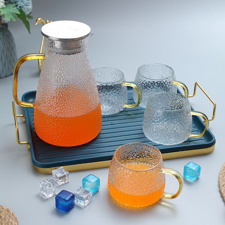 Hot Selling Wholesale glassware Glass Water Set Food Grade Glass Jug With Lid Juice Glasses cup Set