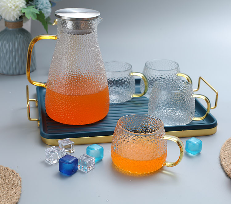 Hot Selling Wholesale glassware Glass Water Set Food Grade Glass Jug With Lid Juice Glasses cup Set