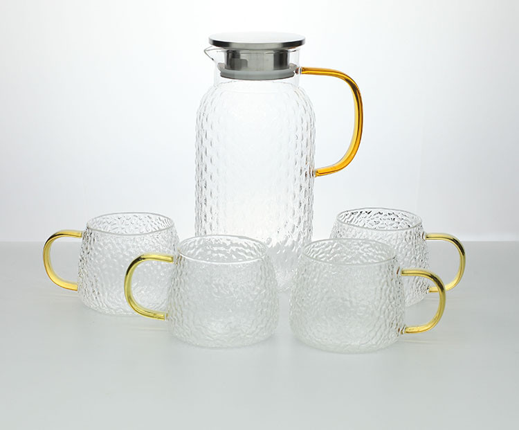 Hot Selling Wholesale glassware Glass Water Set Food Grade Glass Jug With Lid Juice Glasses cup Set